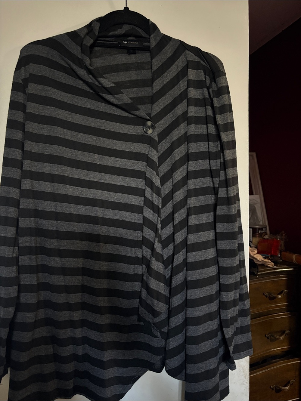 AB Studio Black and Gray Striped Long-Sleeve Button-Front Top